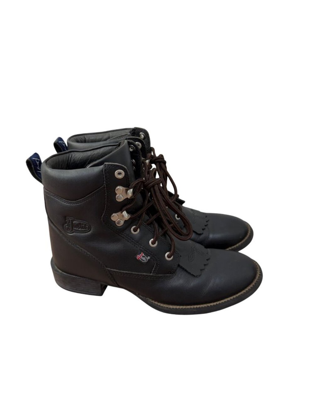 Justin Women Black Leather Lace-Up Boots Size 8B Western Style L0606 Rubber Sole
